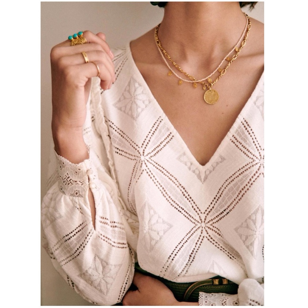 Sezane White Embroidered Top